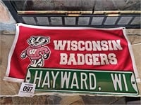 Felt Badger banner w/ heavy, metal "Hayward" sign
