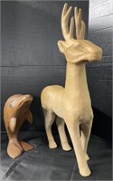 Paper-Maché Reindeer, Hand Carved Wooden Dolphin.