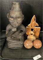 Hand Carved “Thinking Man”, Etched Clay Decor