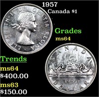 1957 Canada Silver Dollar $1 Grades Choice Unc