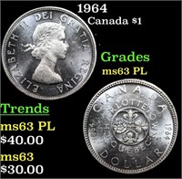 1964 Canada Silver Dollar $1 Grades Select Unc PL