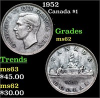 1952 Canada Silver Dollar $1 Grades Select Unc