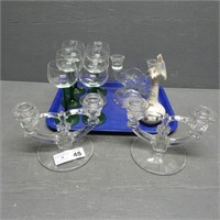 Glass Candleholders - Green Stem Wine Glasses