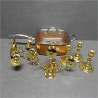 Baldwin Brass Candlesticks & Copper Chef Pan