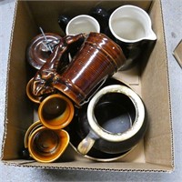 Box Lot of Brown Drip, Stoneware & Pottery