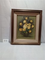 Oil Painting Yellow Roses Framed Beautiful