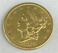 1871-S $20 Liberty Head Double Eagle Gold Coin.