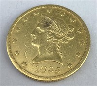 1855 $10 Liberty Head Eagle Gold Coin.