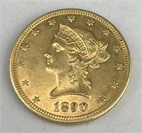 1890 $10 Liberty Head Eagle Gold Coin.