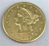 1879-S $5 Liberty Head Half Eagle Gold Coin.