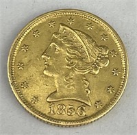 Rare 1856-C $5 Liberty Head Half Eagle Gold Coin.