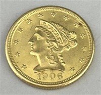 1906 Liberty Head Quarter Eagle Gold Coin.