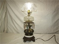 Vintage Antique Brass & Crystal Lamp 22" T