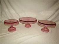 Vintage L.E. Smith Pink Hobnail Glass Cake Stands