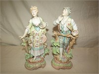 2- Pair Pucci Victorian Porcelain Figurines 10" T