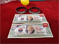 Trump Lot! 2 Novelty Bills & 2 Bracelets