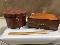 Hinged Wooden Box & Leather Case