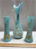 Satin Glass Pitcher & Vases