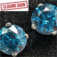 $4100 14K  Blue Diamond Treated(0.98ct) Earrings