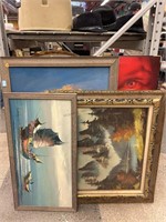 Framed paintings and more. Largest is 41x28
