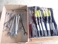 Wood Chisels In Case, SAE Combination Wrenches,