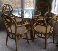 Glass, Bamboo & Cane Table & Chair Set