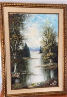 Vintage Framed Oil on Canvas Landscape Painting