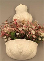 Ceramic Lavaboo w/ Fruit  Motif and Silk Flowers