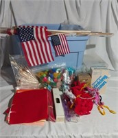 Tote Full Of Craft Items & American Flags