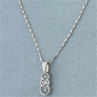Blue and White Diamond Necklace in 14k White Gold