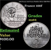 1986 France 100 Francs Piedfort Silver KM#?P972 Gr