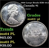 1966 Large Beads Canada Dollar KM# 64.1 1 Grades S