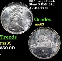 1965 Large Beads, Blunt 5 Canada Dollar KM# 64.1 1