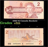 1986 $2 Canada Bankote Grades vf+