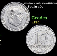 1959 Spain 10 Centimos KM# 790 Grades xf+