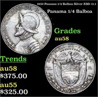 1932 Panama 1/4 Balboa Silver KM# 11.1 Grades Choi