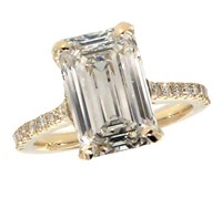14k Gold 5.51 ct Emerald Cut VS2 Lab Diamond Ring