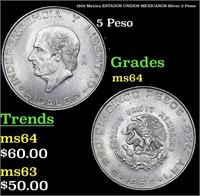 1956 Mexico ESTADOS UNIDOS MEXICANOS Silver 5 Peso