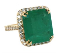 14kt Gold 11.20 ct GIA Emerald & Diamond Ring