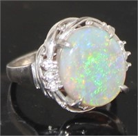 Platinum 3.14 ct Natural Opal & Diamond Ring