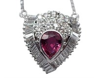 Platinum 1.47 ct Ruby & Diamond Necklace