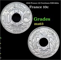 1918 France 10 Centimes KM-866a Grades Select Unc