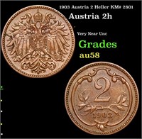 1903 Austria 2 Heller KM# 2801 Grades Choice AU/BU