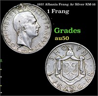 1937 Albania Frang Ar Silver KM-16 Grades AU, Almo