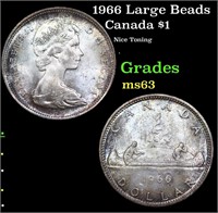 1966 Large Beads Canada Silver Dollar $1 Grades Se