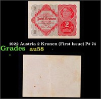 1922 Austria 2 Kronen (First Issue) P# 74 Grades C