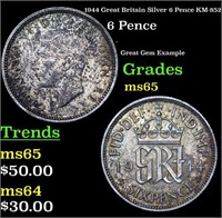 1944 Great Britain Silver 6 Pence KM-852 Grades GE
