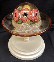 FENTON HAND PAINTED HAT w STAND, ARTIST SIGNED