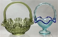 PAIR OF FENTON GLASS BASKETS, 7’’ & 8’’ H