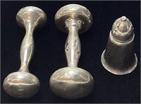 (3) STERLING SILVER PIECES, 2 BABY RATTLES, 1